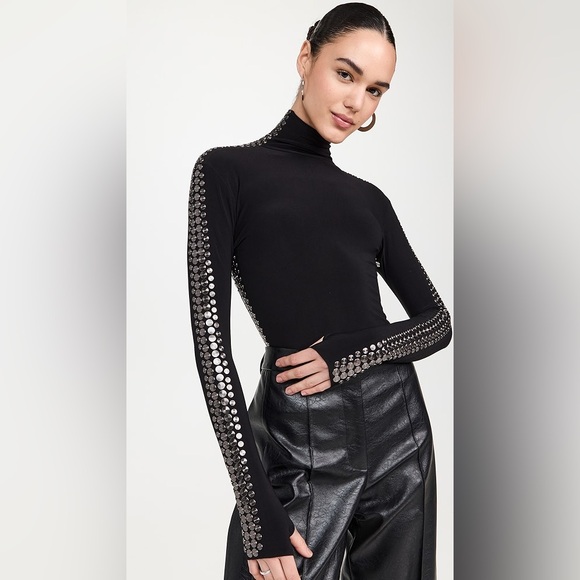 Norma Kamala Gunmetal Stud Slim-fit Turtleneck Top